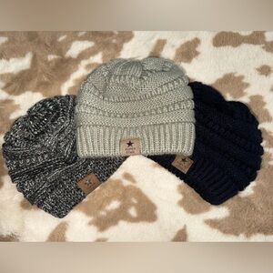 Gray, Black, and Cream Super Star Knit Beanie Bundle (3)